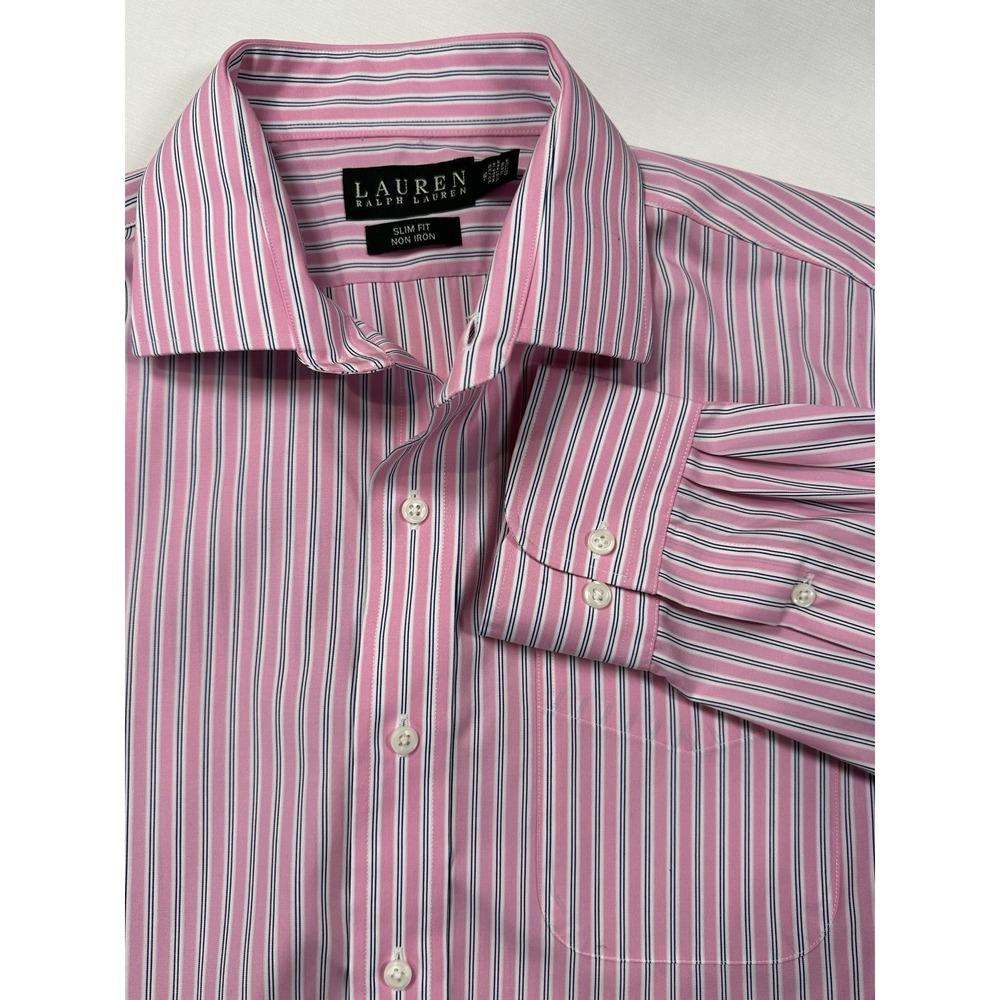 Lauren Ralph Lauren Button Up Shirt Men's 16 32/33 Slim Fit Non‎ Iron Pink